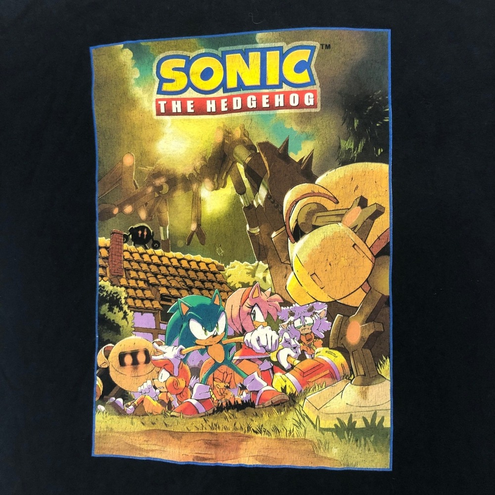 Sonic the Hedgehog Graphic Tee Sega‎ Video Game Black T-Shirt Men's Size Large
